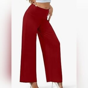 Arolina Red Wide Leg Pants Size M High Waist Stretch Palazzo Lounge Dressy #1322